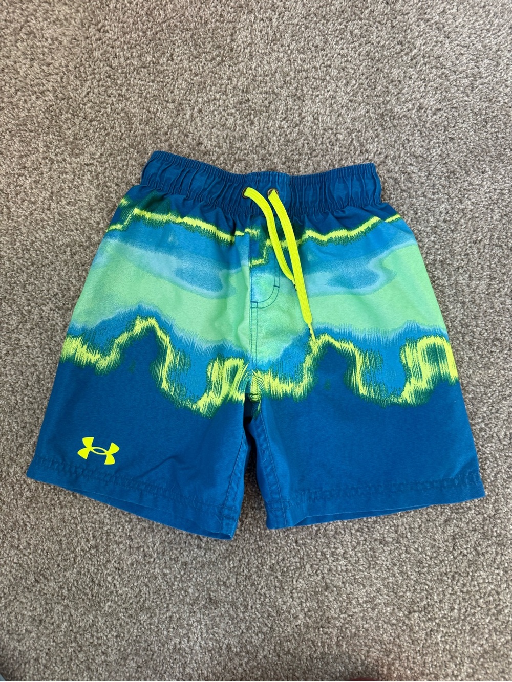 Under Armour Blue and Neon Green Boys' Swim Shorts